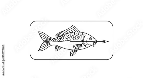 Carp Fish Impaled by Arrow Symbolizing Struggle, Challenge, and Overcoming Obstacles