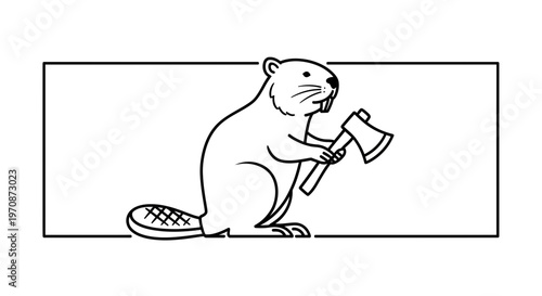 Cartoon Beaver Holding Axe, Vector Illustration, Animal Character, Lumberjack Concept