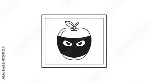 Cartoon Apple Masked Bandit Symbolizing Deception and Fraud