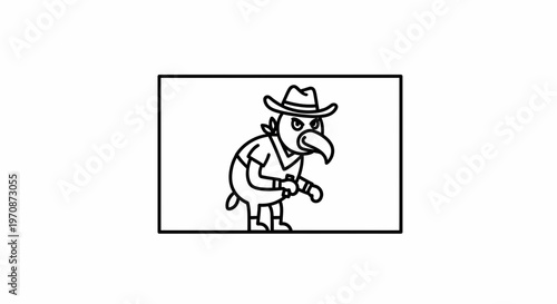 Cartoon Bird Cowboy Character with Hat and Bandana, Western Style