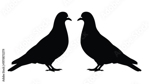 Two pigeons facing each other in a symmetrical black silhouette