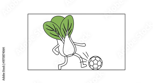 Bok Choy Character Playing Soccer