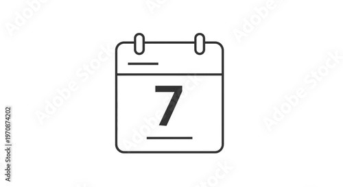 Calendar Icon with Number 7, Simple Line Art, Date Reminder, Planning Concept