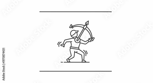 Archer Aiming Crossbow, Dynamic Action Line Art Icon