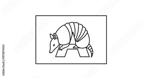 Armadillo Animal Standing on Letter A Icon, Alphabet Symbol, Cute Cartoon Style