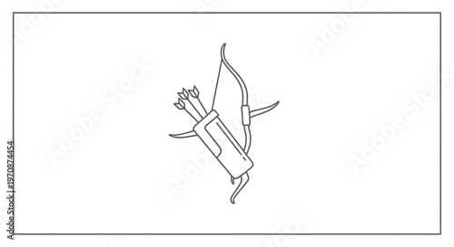 Archer's Quiver with Arrows and Bow, Vector Line Art Icon