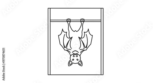 Bat hanging upside down, outline illustration, vector art, simple drawing, Halloween concept