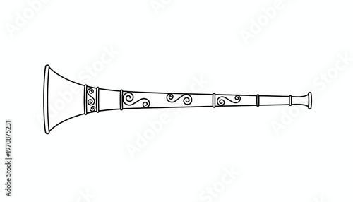 Vintage Wind Instrument Outline Drawing - Trumpet or Shawm