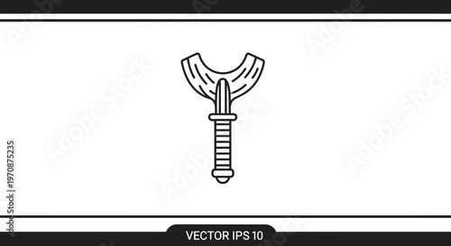 Vintage slingshot icon, simple line art of a wooden slingshot toy, retro toy illustration