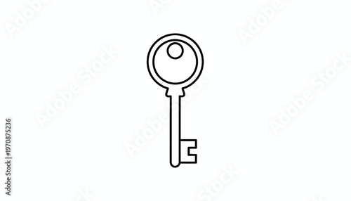 Vintage Skeleton Key Outline Icon, Antique Door Lock Opener, Retro Security Symbol