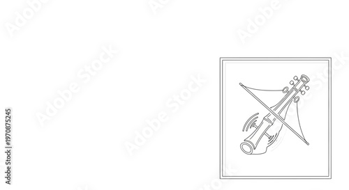 Violin and Bow Outline Drawing, Musical Instrument Sketch, Classical Music Symbol