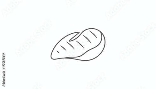Simple Line Drawing of Grilled Chicken Breast with Grill Marks on White Background