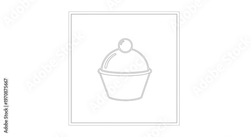 Simple Outline Icon of a Cupcake with a Cherry on Top