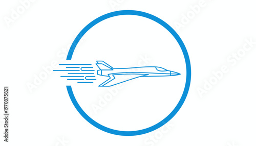 Speeding Jet Airplane Icon in Circle, Fast Travel, Aviation, Motion Blur