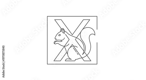 Squirrel Inside Letter X Square Logo Outline Icon