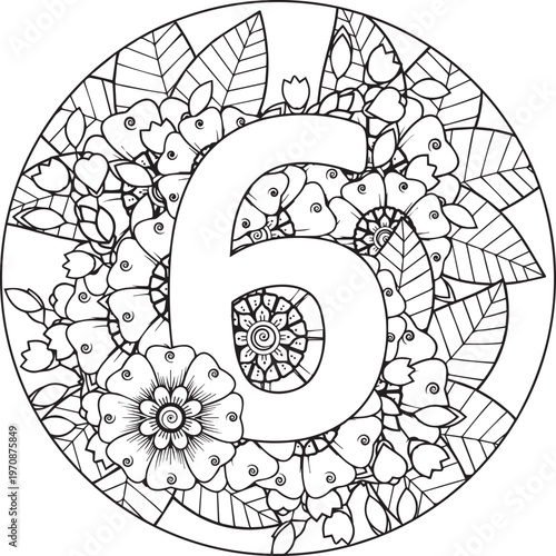 Beautiful Black color English number design 6