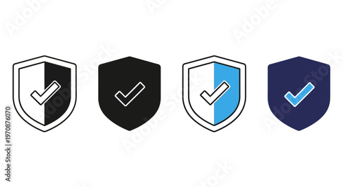 Four shield icons with checkmarks in different color schemes