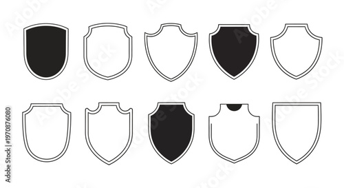 Collection of heraldic shields black and white vector illustrations