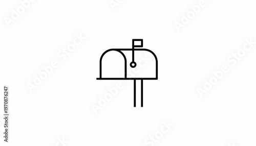 Simple Line Art Icon of a Mailbox with Flag Up, Isolated on White Background