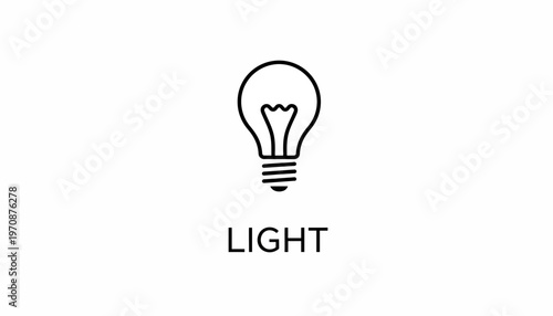 Simple Line Art Icon of a Light Bulb with the word LIGHT below, representing ideas and innovation.
