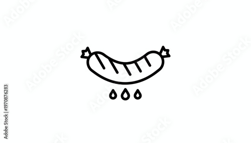Simple Line Art Icon of a Sausage Cooking with Dripping Fat