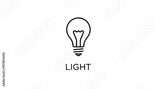 Simple Line Art Light Bulb Icon with the Word Light Below
