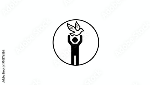 Silhouette of a person releasing a dove, symbolizing freedom, hope, and peace