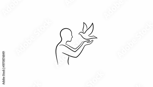 Silhouette of a person releasing a dove, symbolizing freedom, hope, and peace