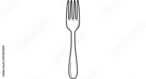 Simple black and white line drawing of a four-tined fork, isolated on white background.
