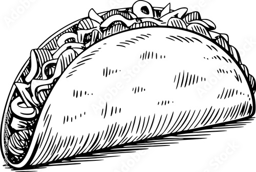 Hand Drawn of a Delicious Taco with Fillings White Background food mexican