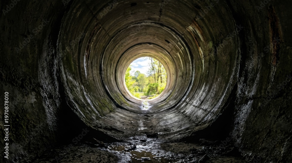 Naklejka premium Tunnel Vision - A Glimpse of Light at the End.
