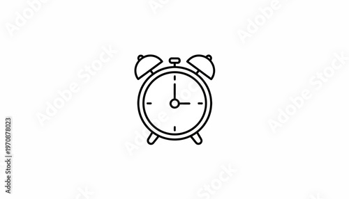 Retro Alarm Clock Icon, Vintage Timepiece Symbol, Simple Line Art Illustration