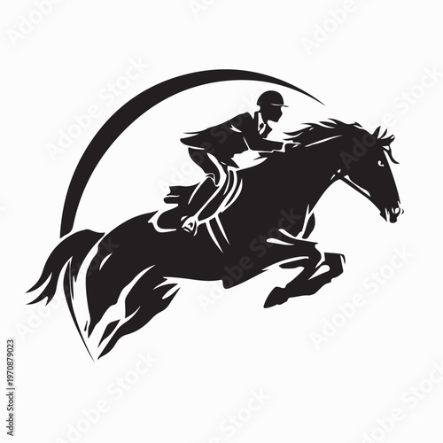 Equestrian Show Jumping Competition With Rider Logo Silhouette Vector