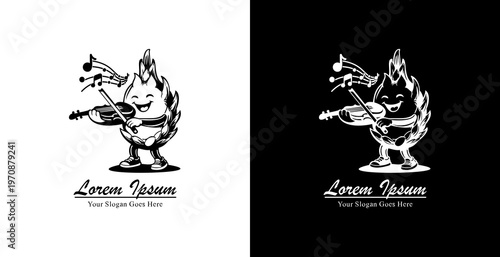 Logo design in the form of a cartoon of a dragon fruit playing the violin
