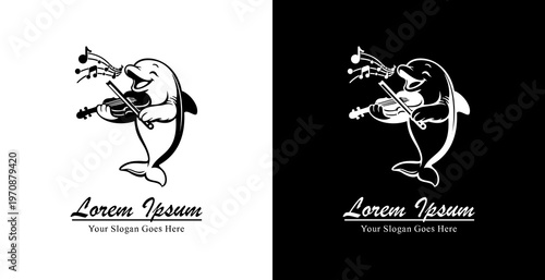 Logo design in the form of a dolphin playing the violin