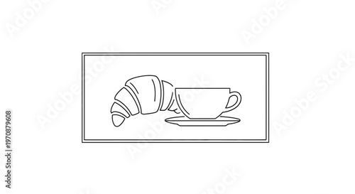 Croissant and Coffee Cup Line Art Illustration - Breakfast, Bakery, Cafe Icon