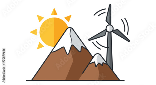 Renewable energy, wind turbine, mountain landscape, eco friendly, solar icon