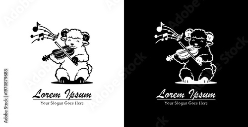 Logo design in the form of a sheep playing the violin