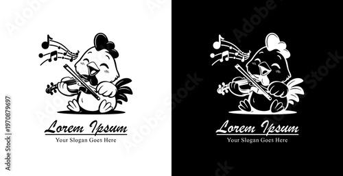 Logo design in the form of a chicken playing the violin