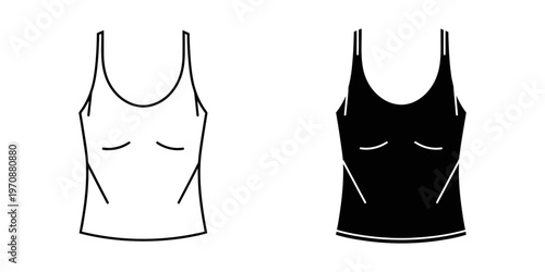Clean and modern vector illustration of two sleeveless tank tops in white and black, ideal for fashion design, apparel branding, e-commerce, and lifestyle marketing projects.