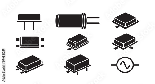 PrintQuartz crystal resonator metal can silhouette vector icon for frequency control