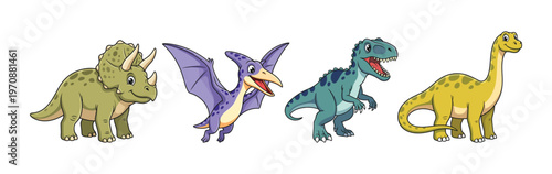 Set Of Funny Cartoon Dinosaurs Collection Illustration
