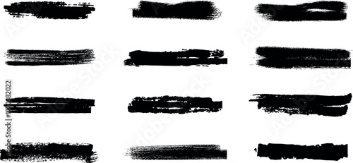 Collection of rough black brush strokes artistic textures and background elements
