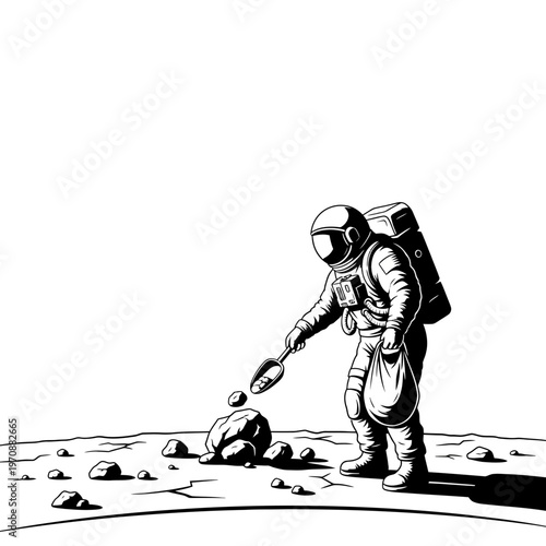 Astronaut Collecting Moon Rock Sample.