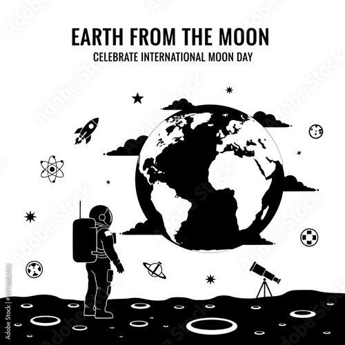 Astronaut Gazing at Earth from the Moon Surface.