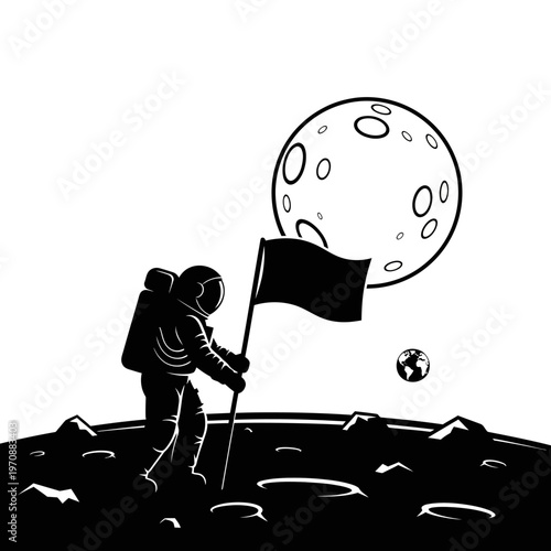 Astronaut Planting Flag on Moon Surface.