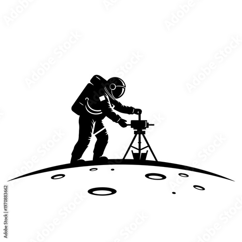 Astronaut setting up scientific equipment on the moons surface.