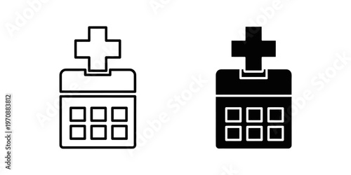 Minimalist flat design vector illustration of two first aid kits with medical cross symbols, ideal for healthcare, safety, emergency, and medical-themed marketing or educational materials.