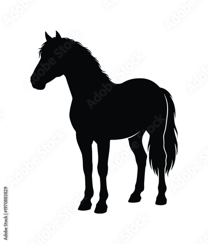 Majestic horse silhouette, elegant equine animal vector, powerful stallion or mare graphic, black equestrian design element for branding and logos