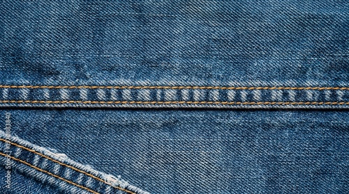 Close Up Detail of Blue Denim Fabric Textile Texture Background